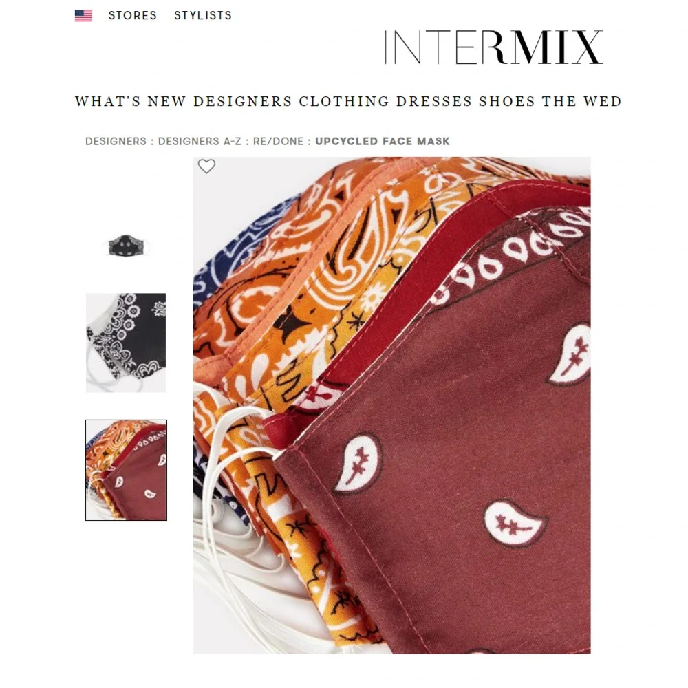 3/$15 Intermix Re/Done Upcycled Bandana Mask in Brown